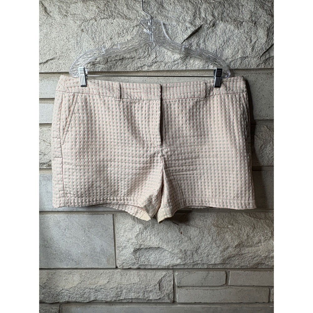Loft Ann Taylor Pink Polka Dot Textured‎ Seersucker Shorts Womens Size 16 Tan